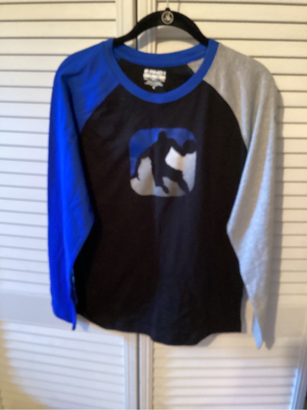 Boys Colorblock Long Sleeve Tee with Graphic - Blue, Black & Gray